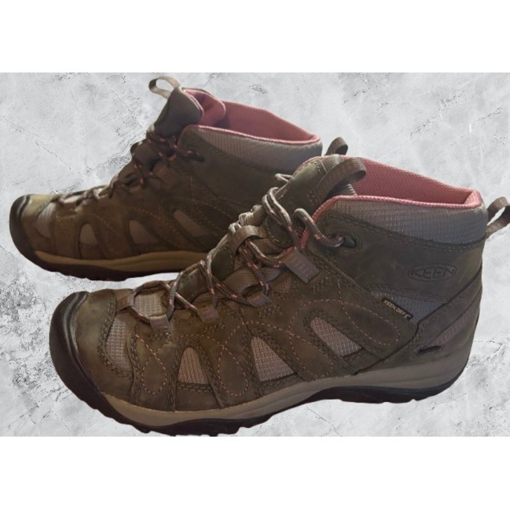 Keen Dry Women 8 Hiking Boots Waterproof Olive Green Pink 52002-DSGN Mid Top - Picture 2 of 8